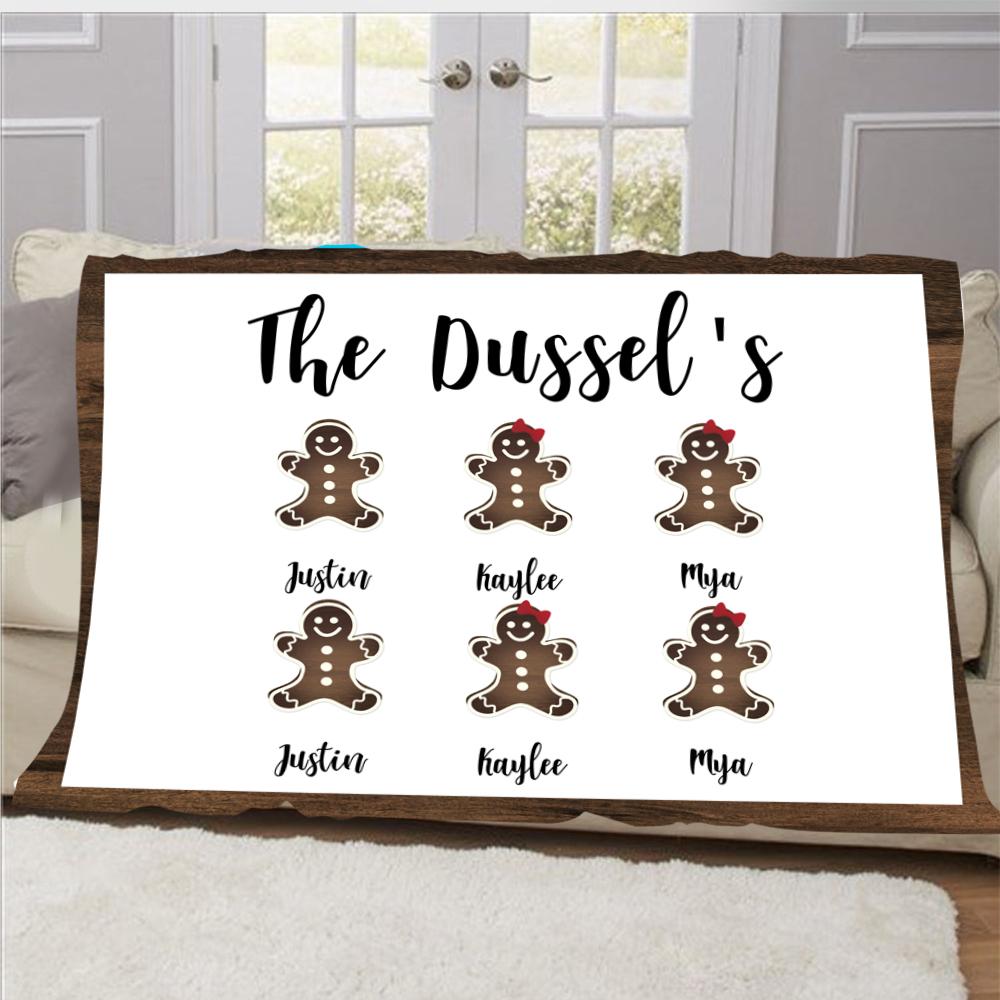 Personalized Gingerbread Christmas Family Member Fleece Blanket II