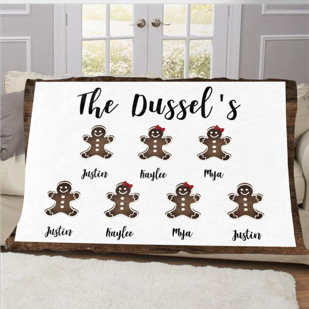 Personalized Gingerbread Christmas Family Member Fleece Blanket II