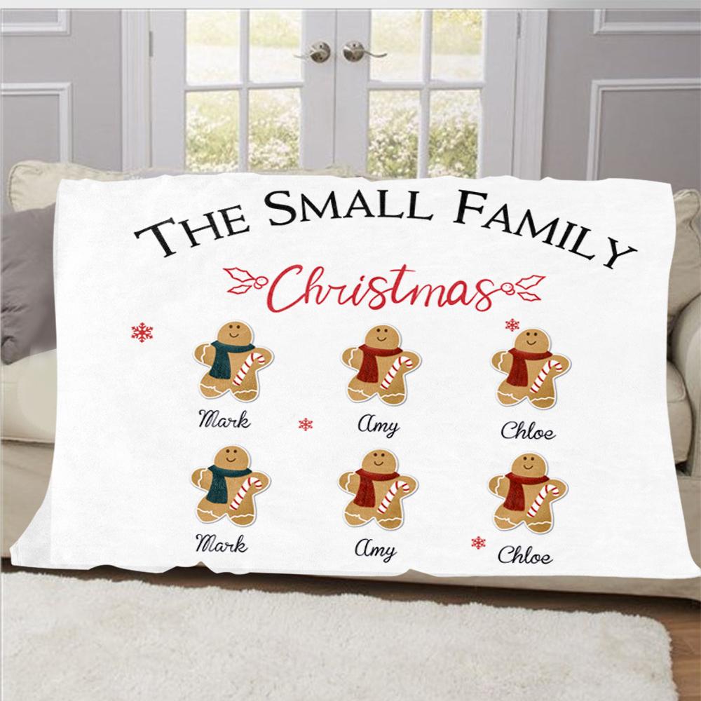 Personalized Gingerbread Christmas Family Member Fleece Blanket I