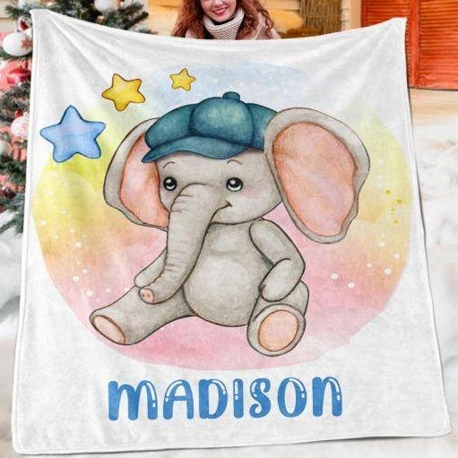 Custom Elephant Name Blanket I01