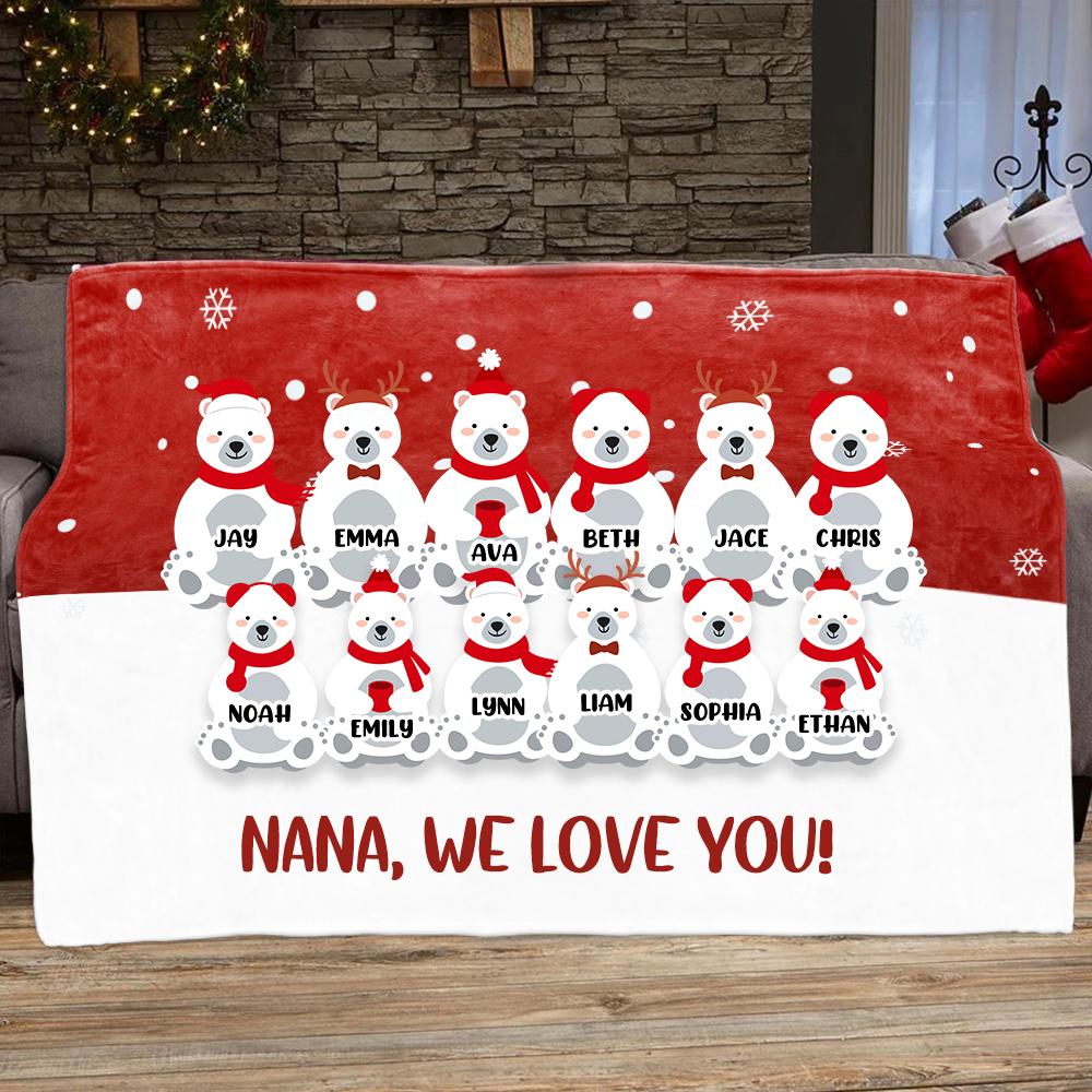 Personalized Christmas Polar Bear Blanket with Children's Names