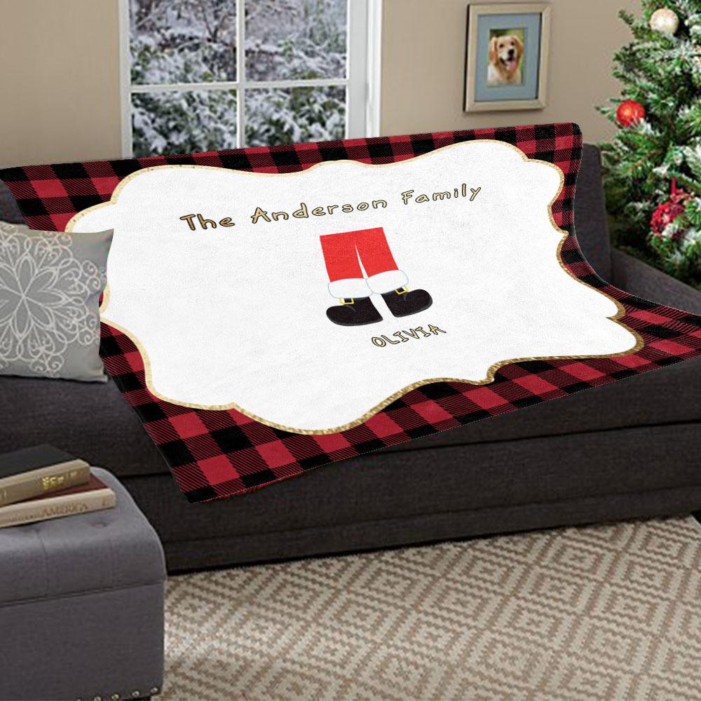 Personalized Christmas Feet Family Member's Name Fleece Blanket