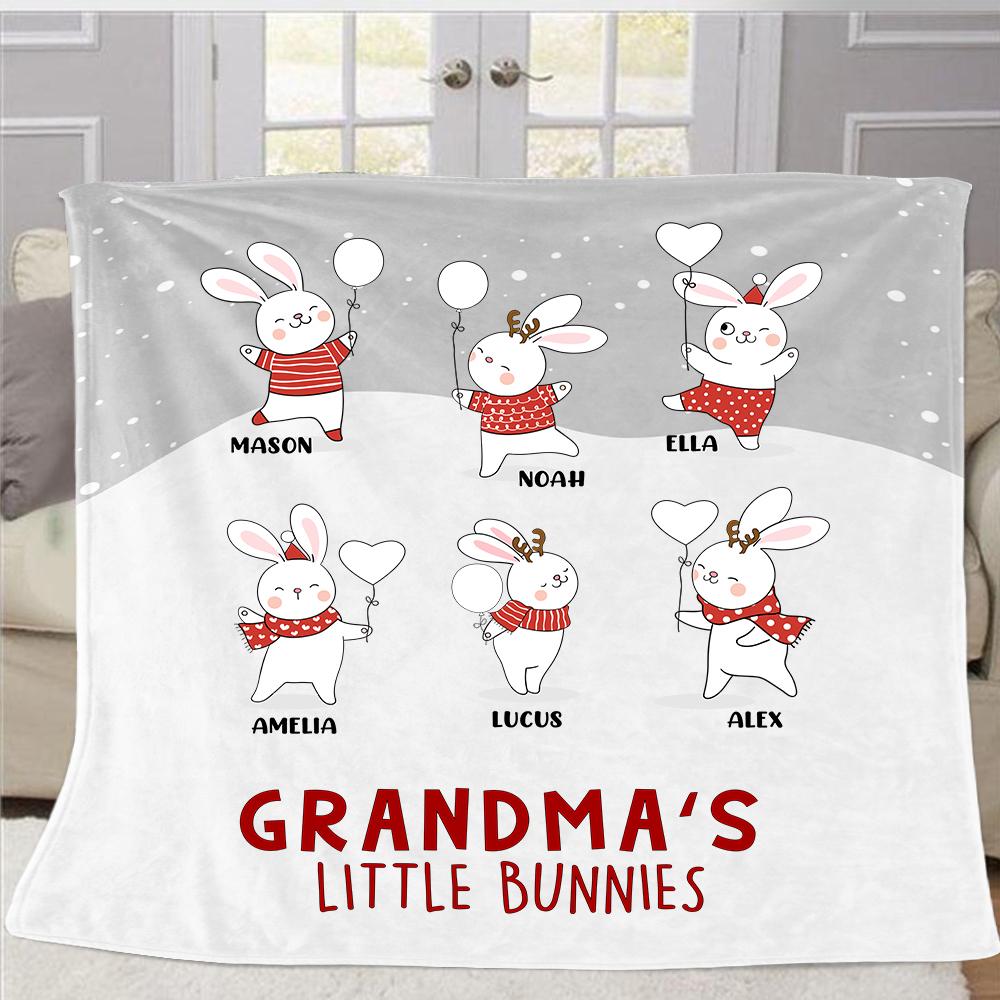 Personalized Christmas Family Member Bunny Fleece Blanket