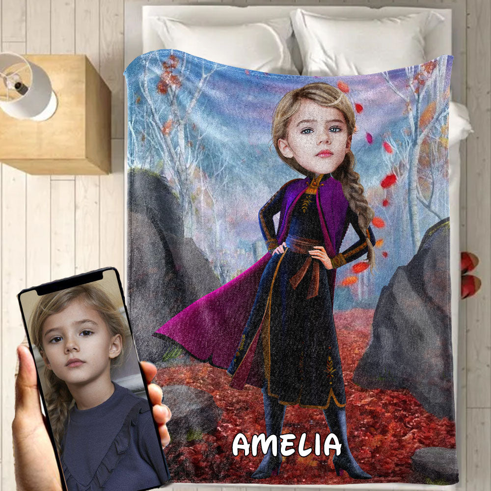 Personalized Hand-Drawing Kid's Photo Portrait Fleece Blanket XV