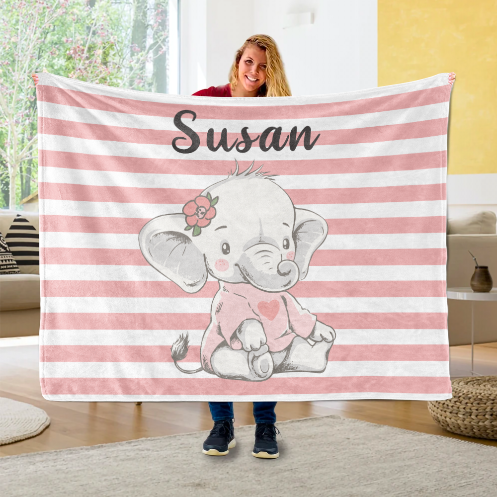 Personalized Baby Elephant Fleece Blanket I03