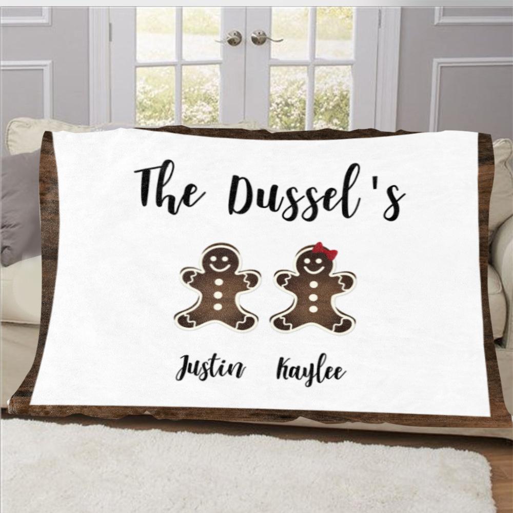 Personalized Gingerbread Christmas Family Member Fleece Blanket II