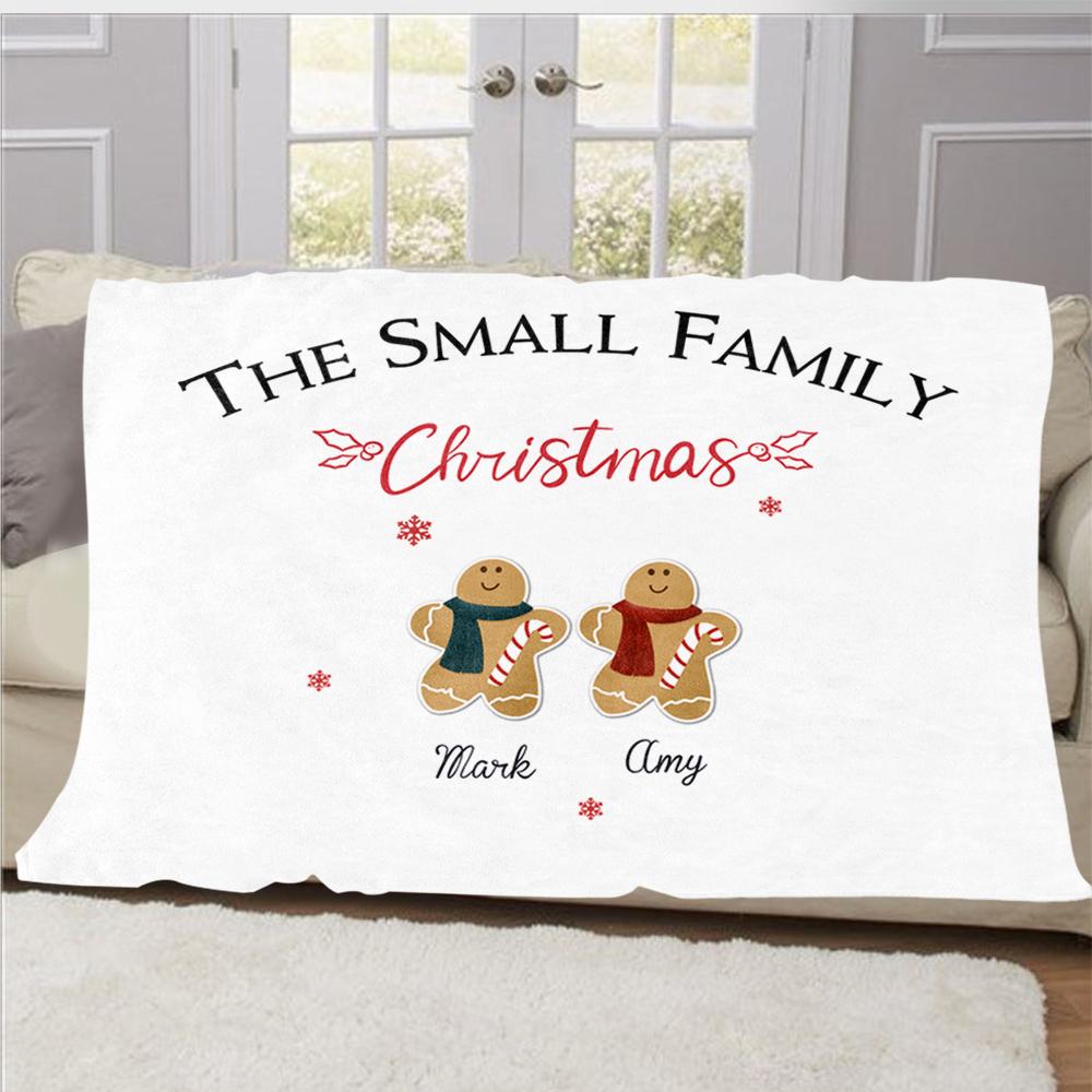 Personalized Gingerbread Christmas Family Member Fleece Blanket I