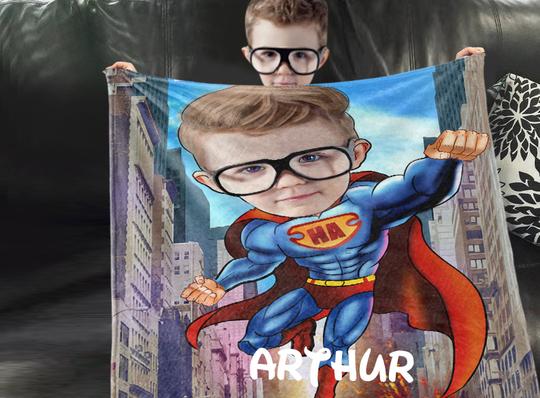 Personalized Hand-Drawing Kid's Photo Portrait Fleece Blanket