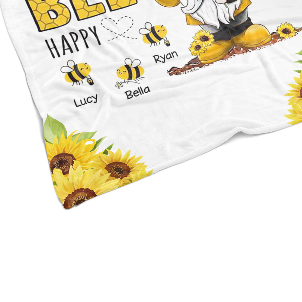 Custom "Bee Happy" Fleece Name Blanket For Grandma and Mothers, Mother's Day Gift, Mother Blanket, Granny’s Favorite