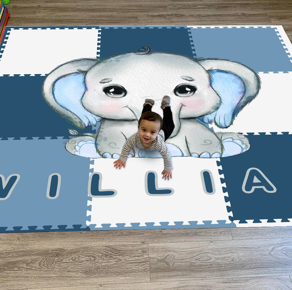 Personalize Safari Play Mat I08-Blue Elephant