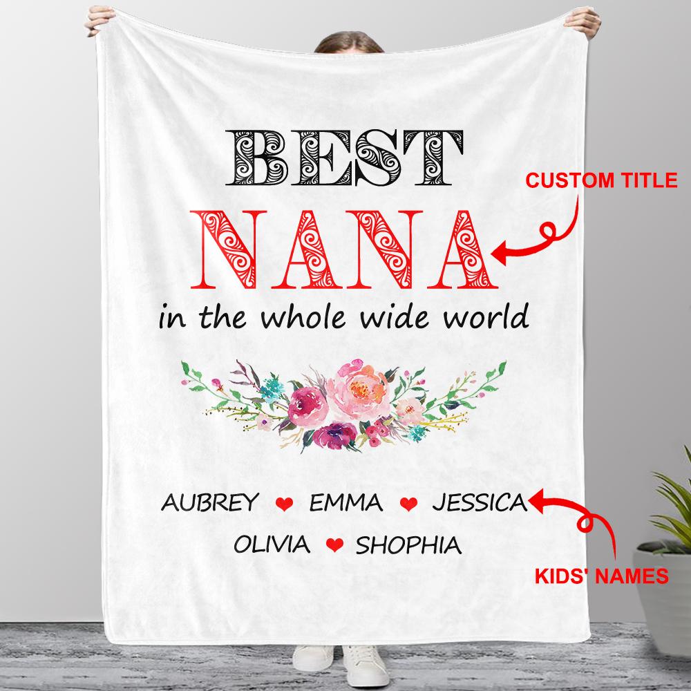 Personalized watercolor flowers Fleece Blankets with Your Nick & Kids' Names