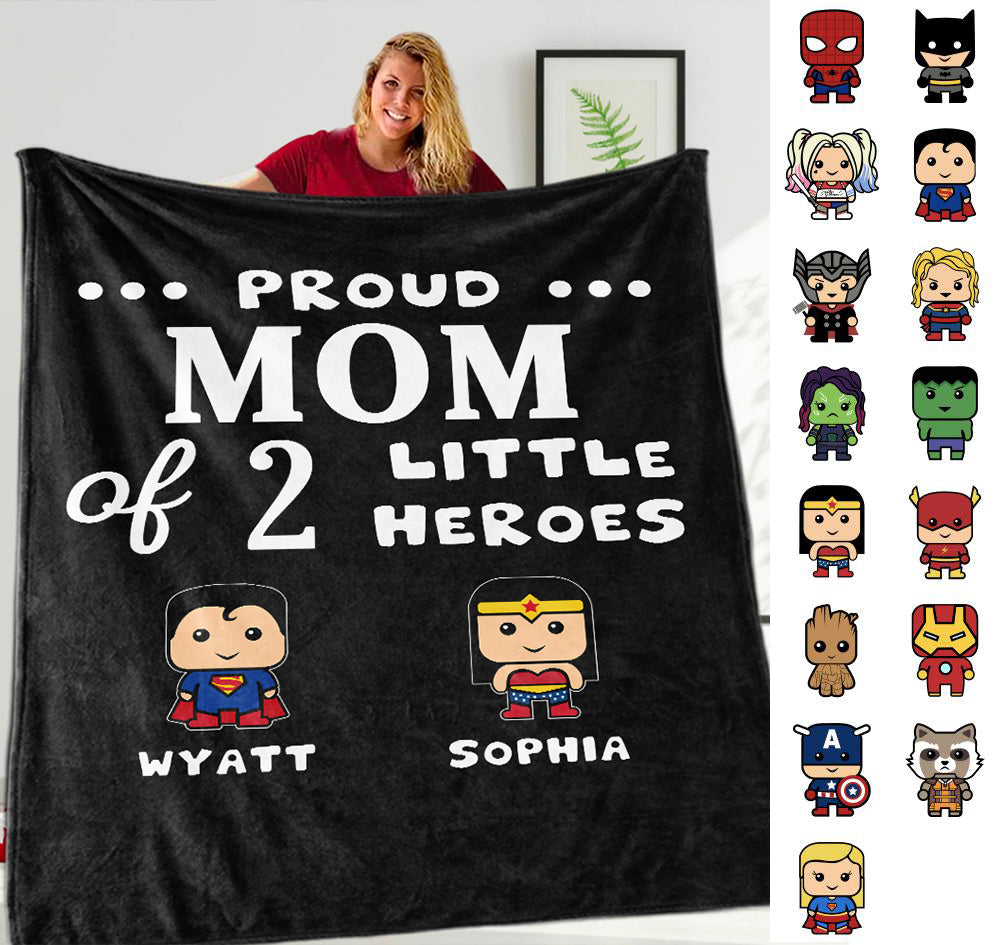 Personalized Proud Mom of Little Heroes Blankets with Names