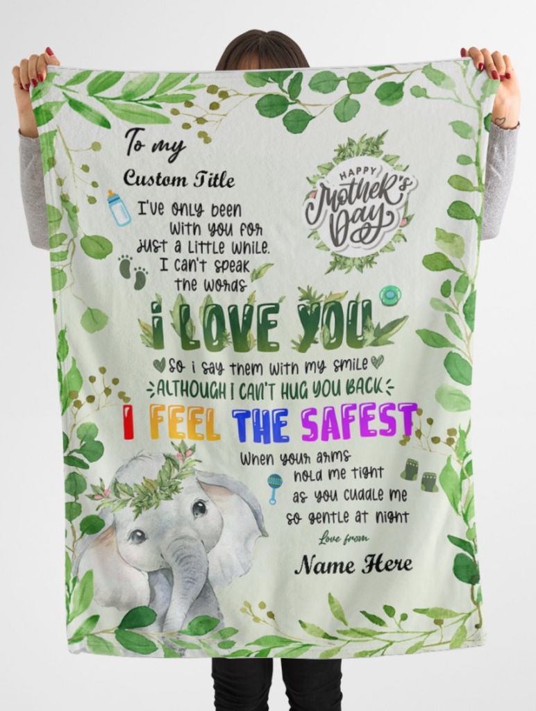 Personalized Elephant Blanket With Title and Name II06
