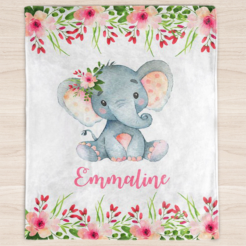 Custom Name Elephant Baby Boy and Girl Blanket