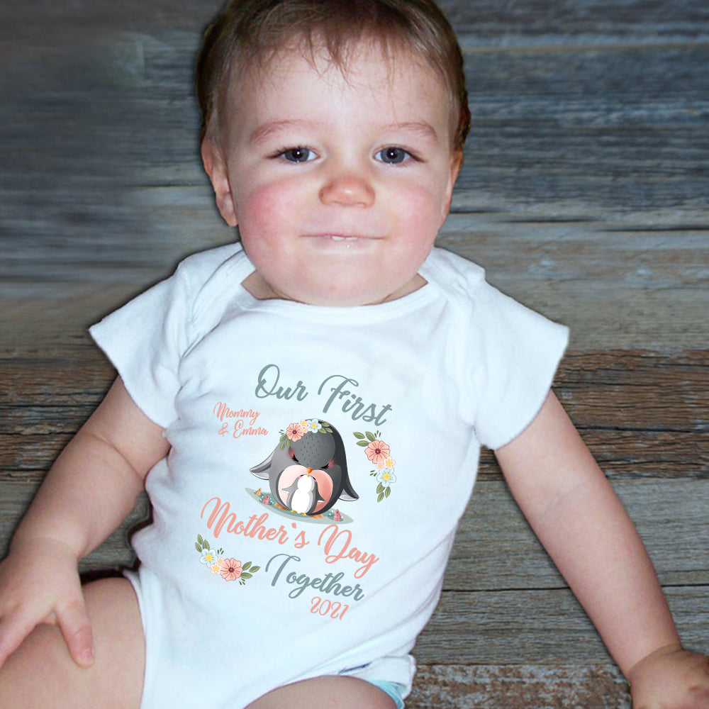 Custom Penguin Mother's Day Baby Onesie