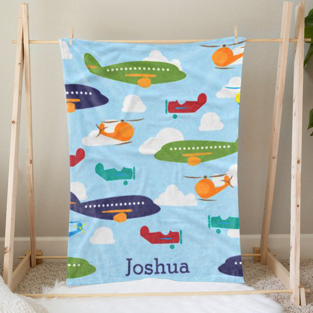 Custom airplane Baby Boy Name Blanket