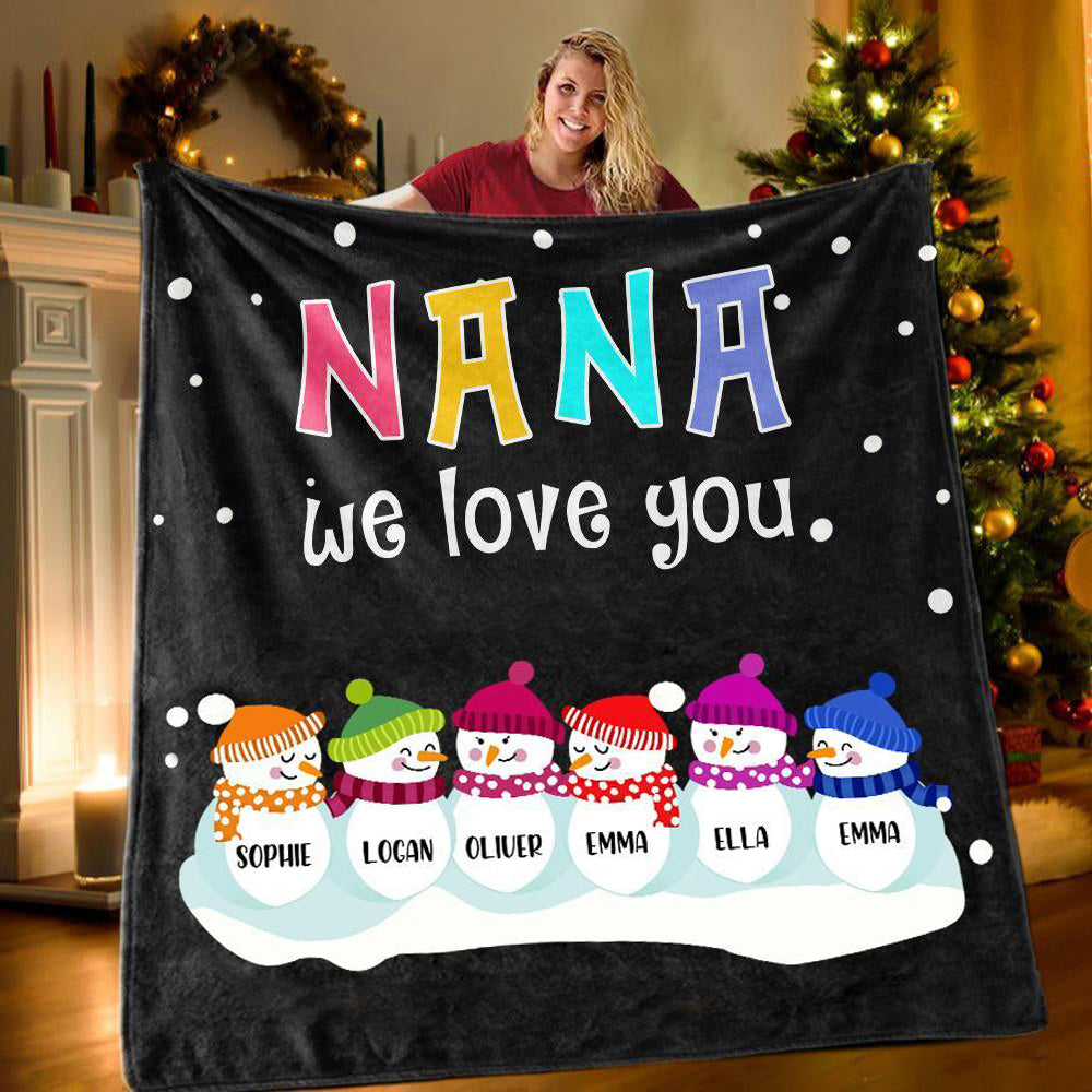 New Personalized Christmas Snowman Family Blanket With Names