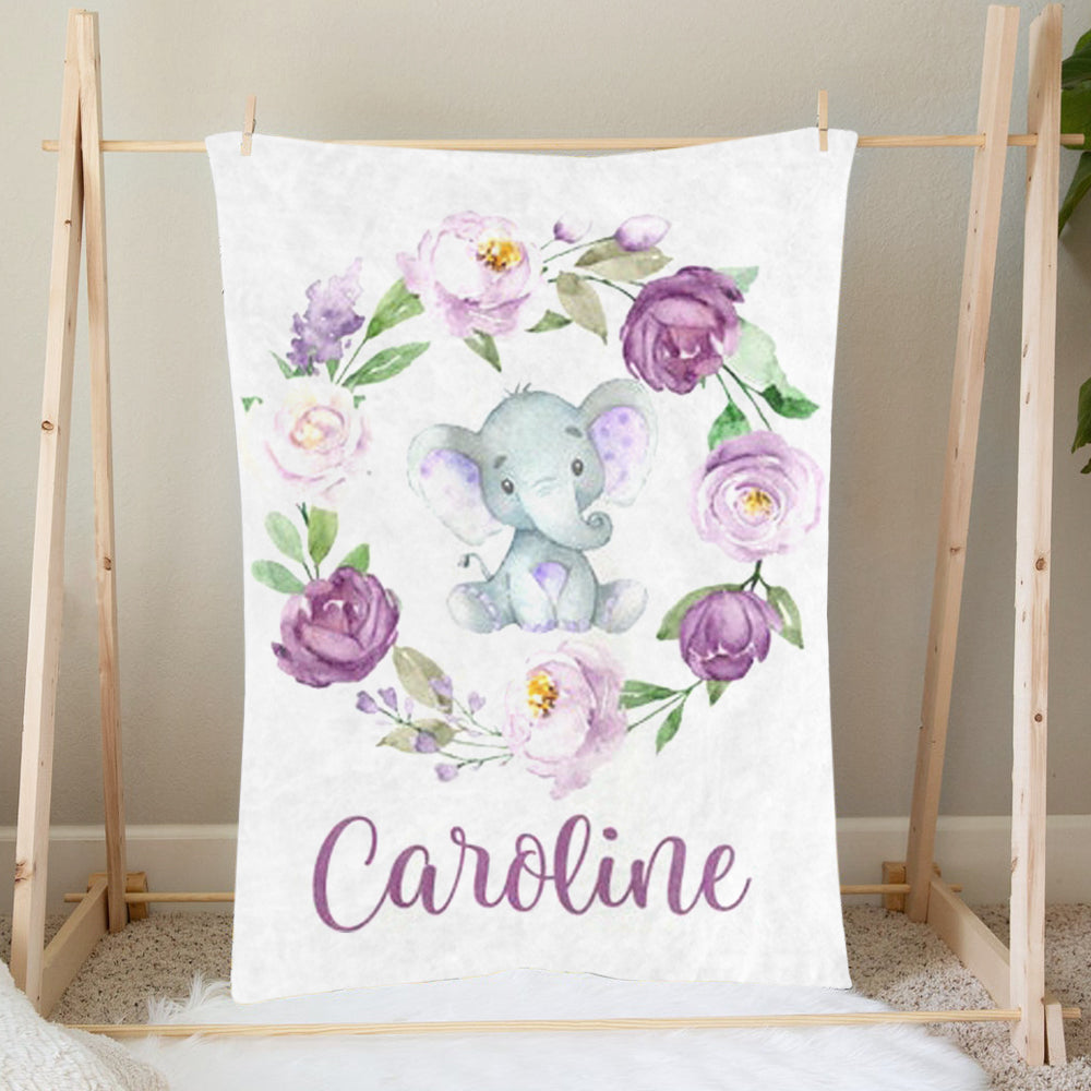 Custom Name Elephant Baby Boy and Girl Blanket