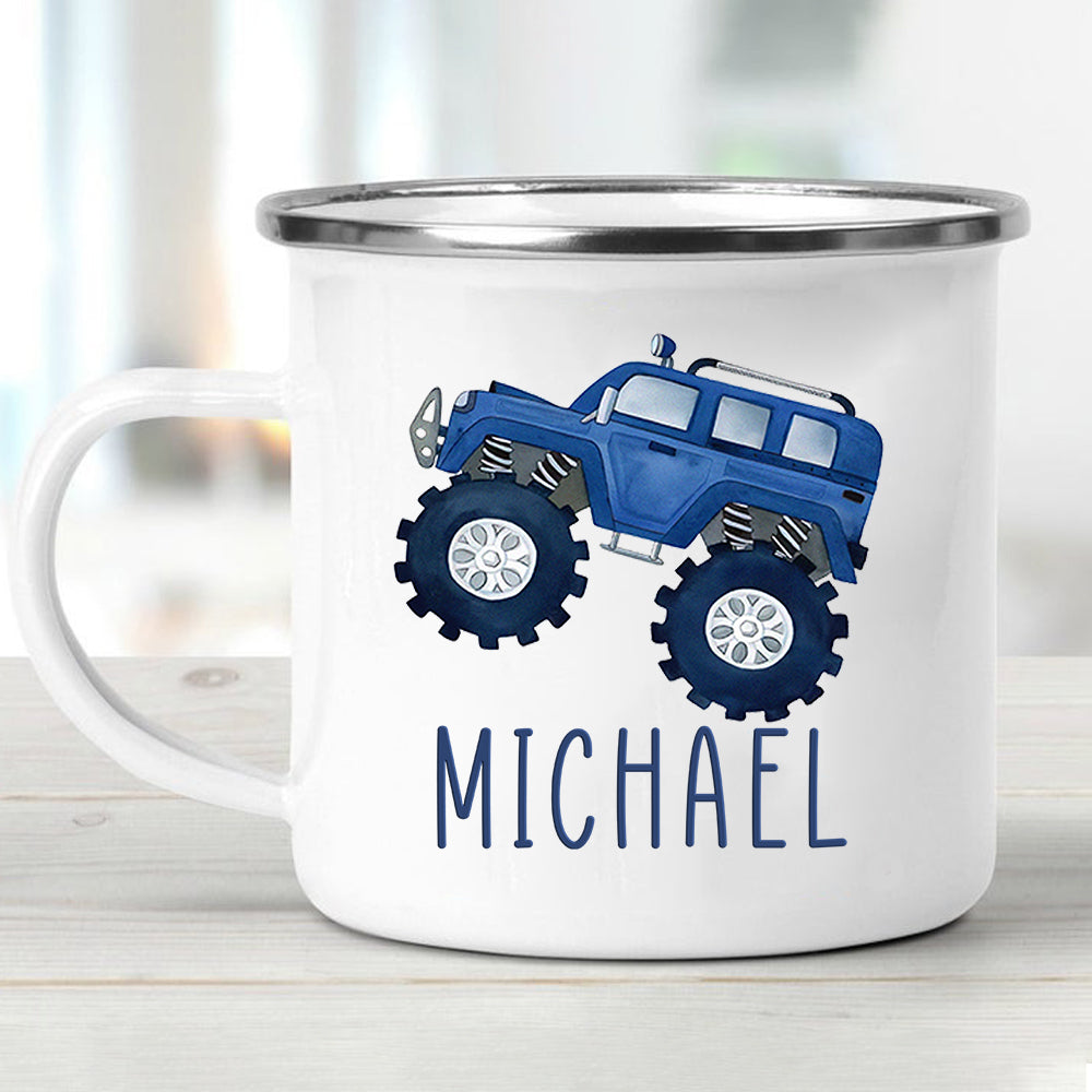 Custom Name Monster Truck Children's Enamel Campfire Mug IV