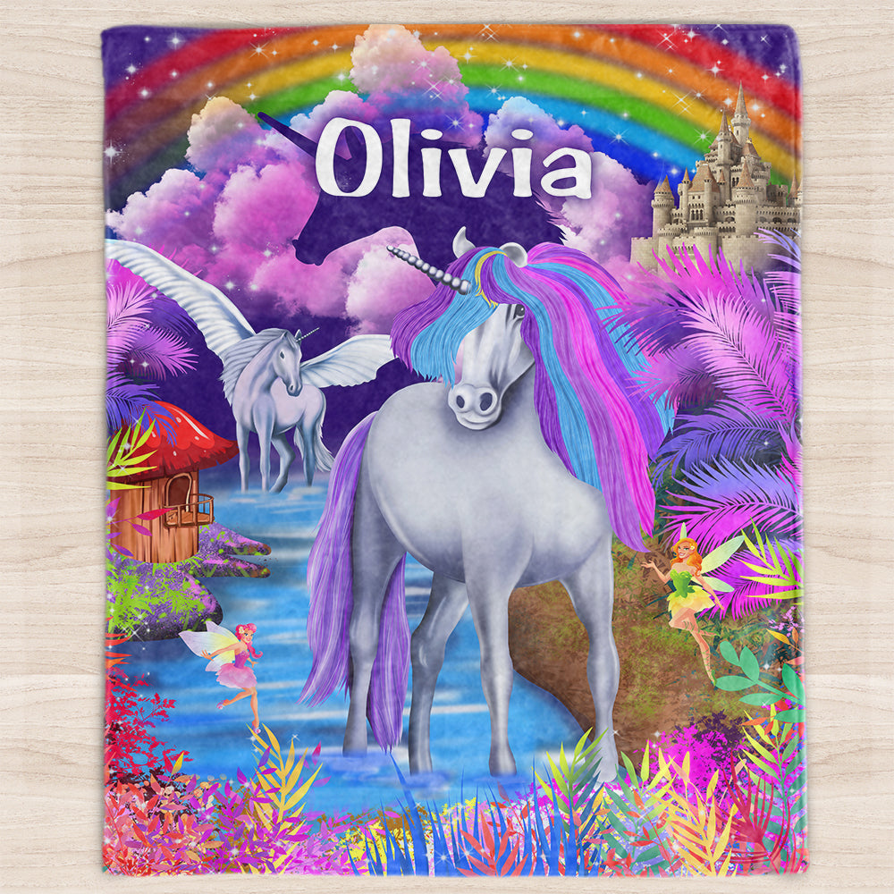 Custom Magical Unicorn Baby Girl Name Blanket