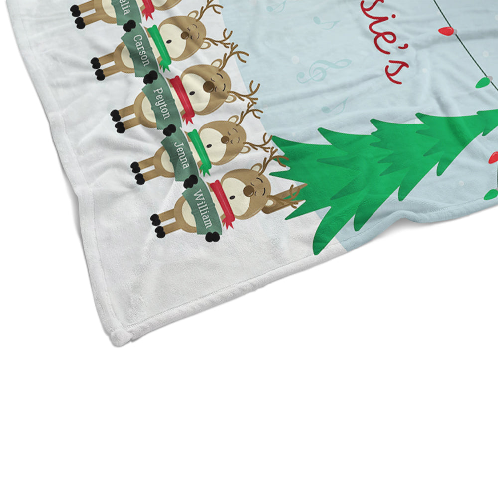New Christmas Personalized Little Deers Family Blanket With Names