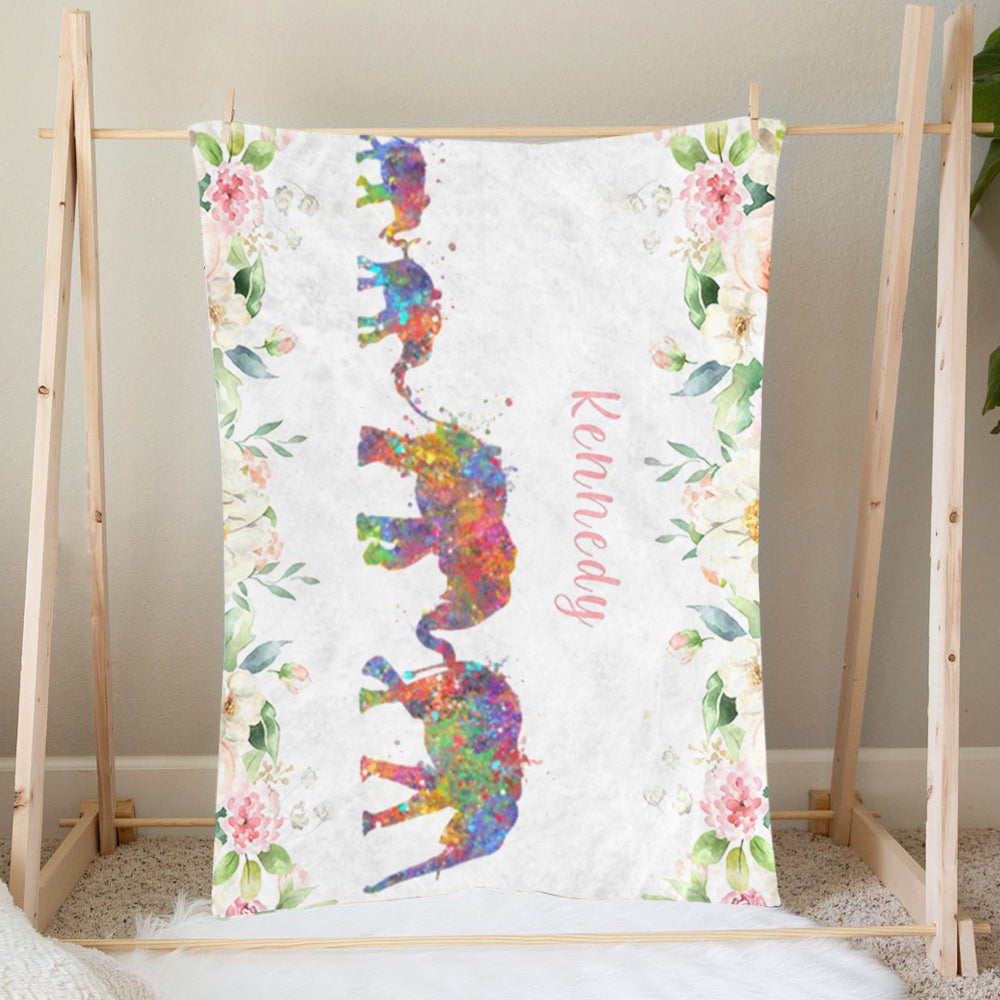 Custom Name Elephant Baby Girl  Blanket