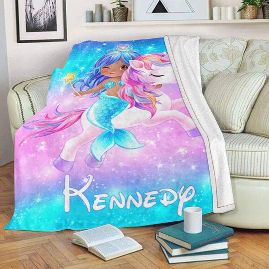 Custom Unicorn Sherpa Blanket with Name V, Personalized Baby Girl Blankets, Personalized Name Blankets
