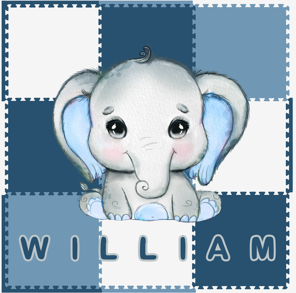 Personalize Safari Play Mat I01-Blue Elephant