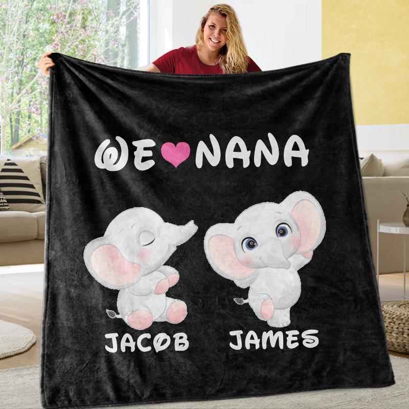 Personalized Little Elephant Christmas Family Member Fleece Blanket I04