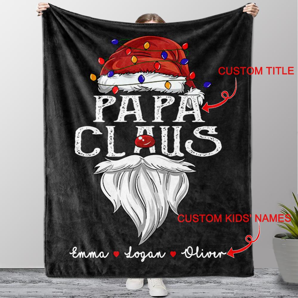 Custom Title Christmas Claus Blanket with Grandkids' Names