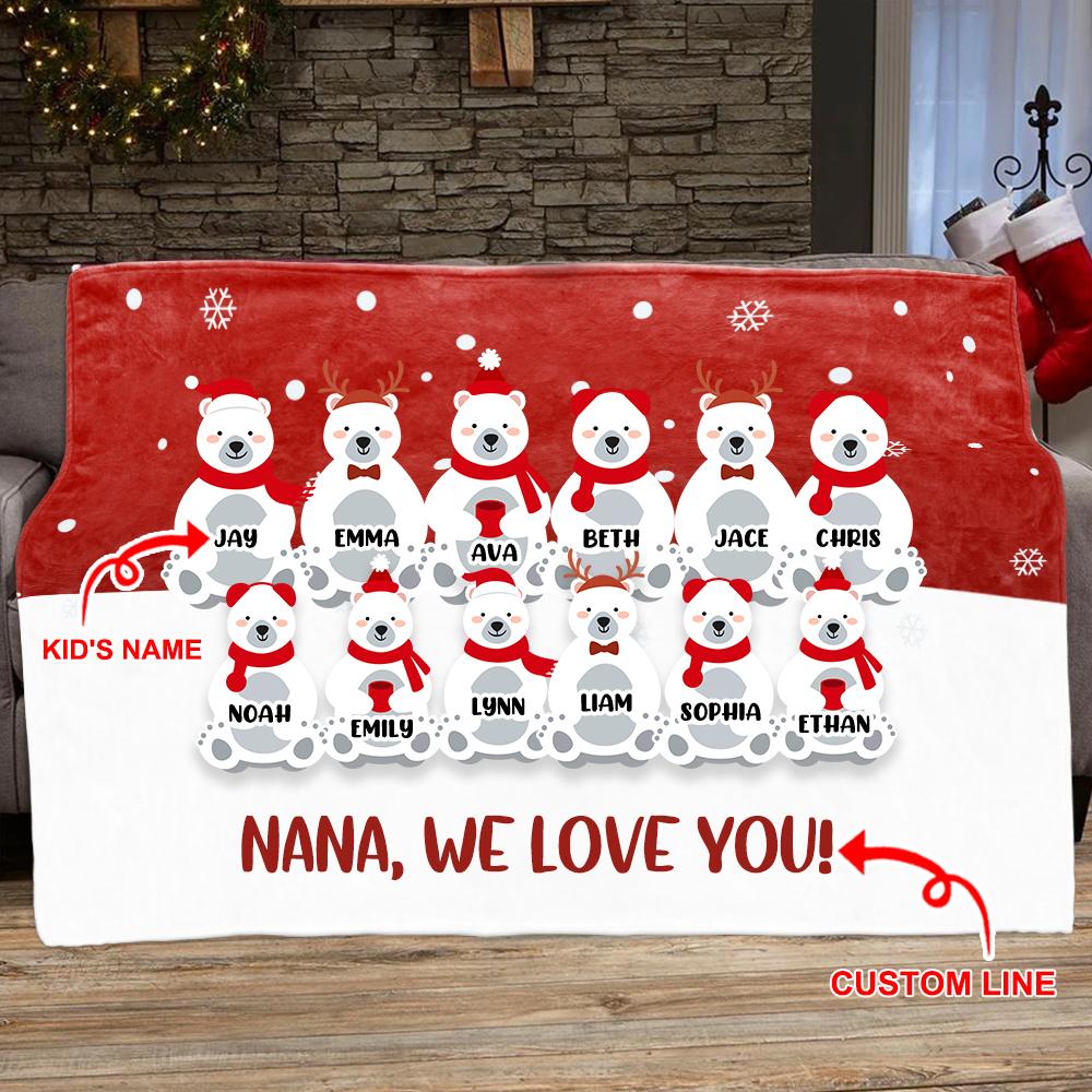 Personalized Christmas Polar Bear Blanket with Children's Names