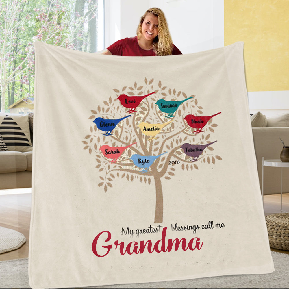 Personalized Family Tree Fleece Blanket with Nickname & Kids Names