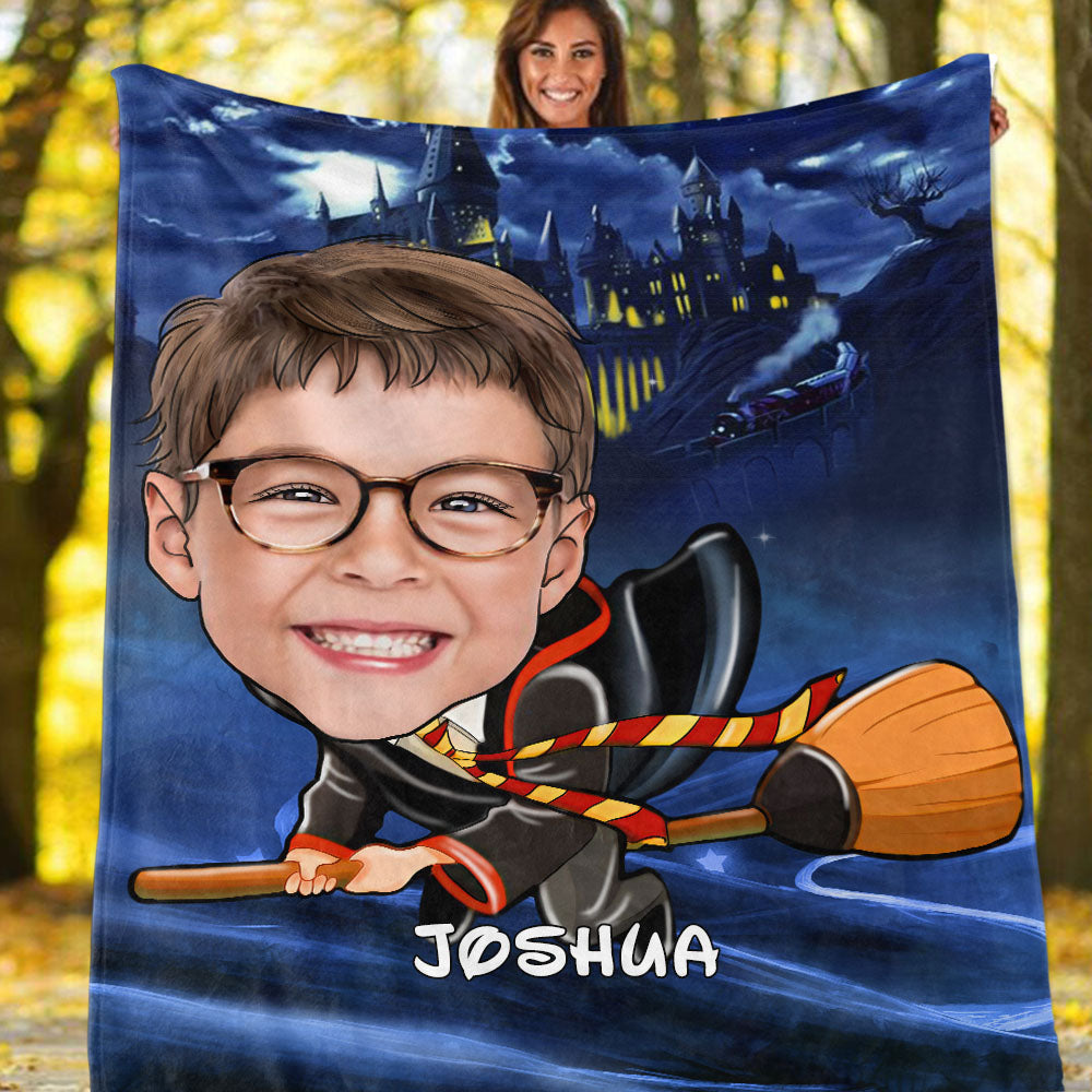 Personalized Hand-Drawing Kid's Photo Portrait Fleece Blanket IX