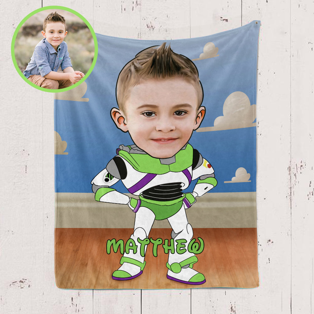 Personalized Hand-Drawing Kid's Photo Portrait Fleece Blanket VIII