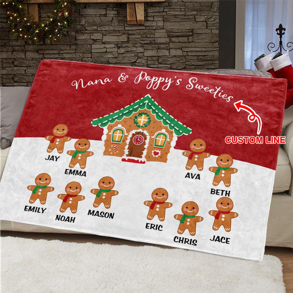 Custom Gingerbread Christmas Blanket with Children's Names