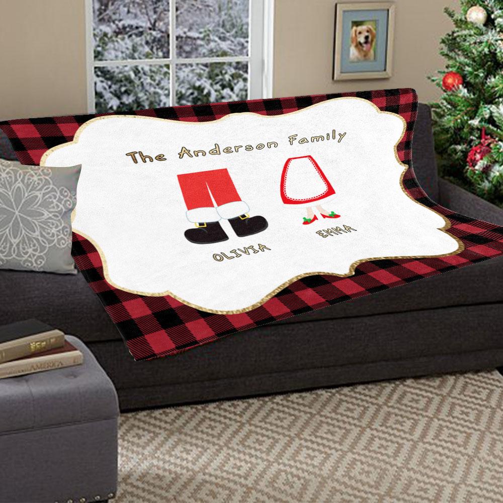 Personalized Christmas Feet Family Member's Name Fleece Blanket