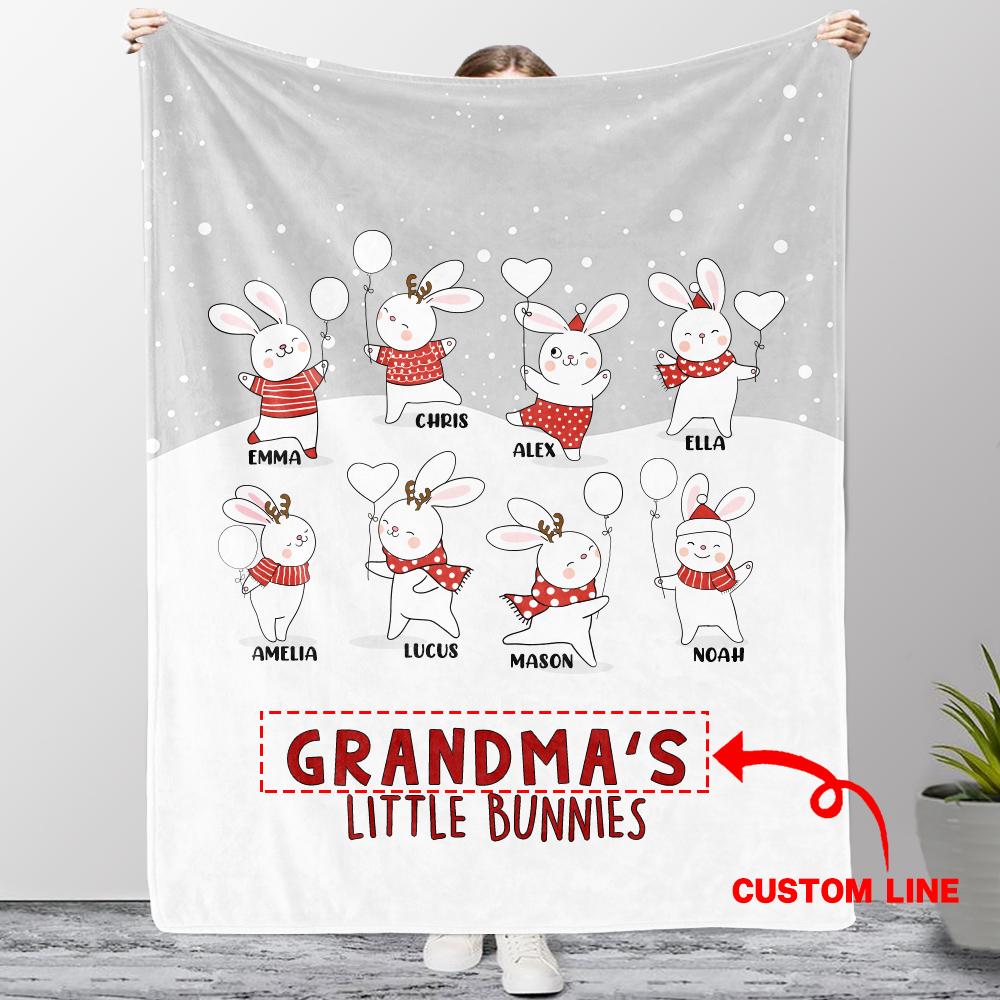 Personalized Christmas Family Member Bunny Fleece Blanket