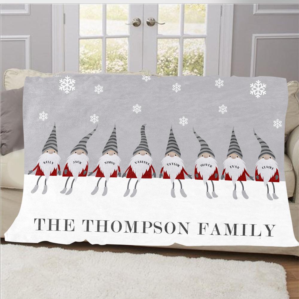 Personalized Christmas Gnomes Family Member's Name Fleece Blanket III