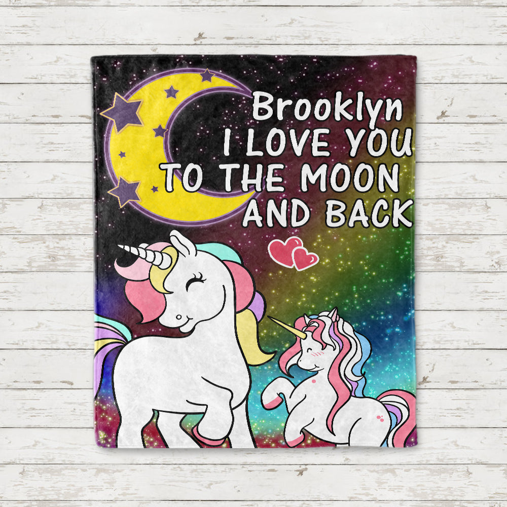 Personalized Magic Unicorn Premium Fleece Blanket - I Love You to The Moon & Back