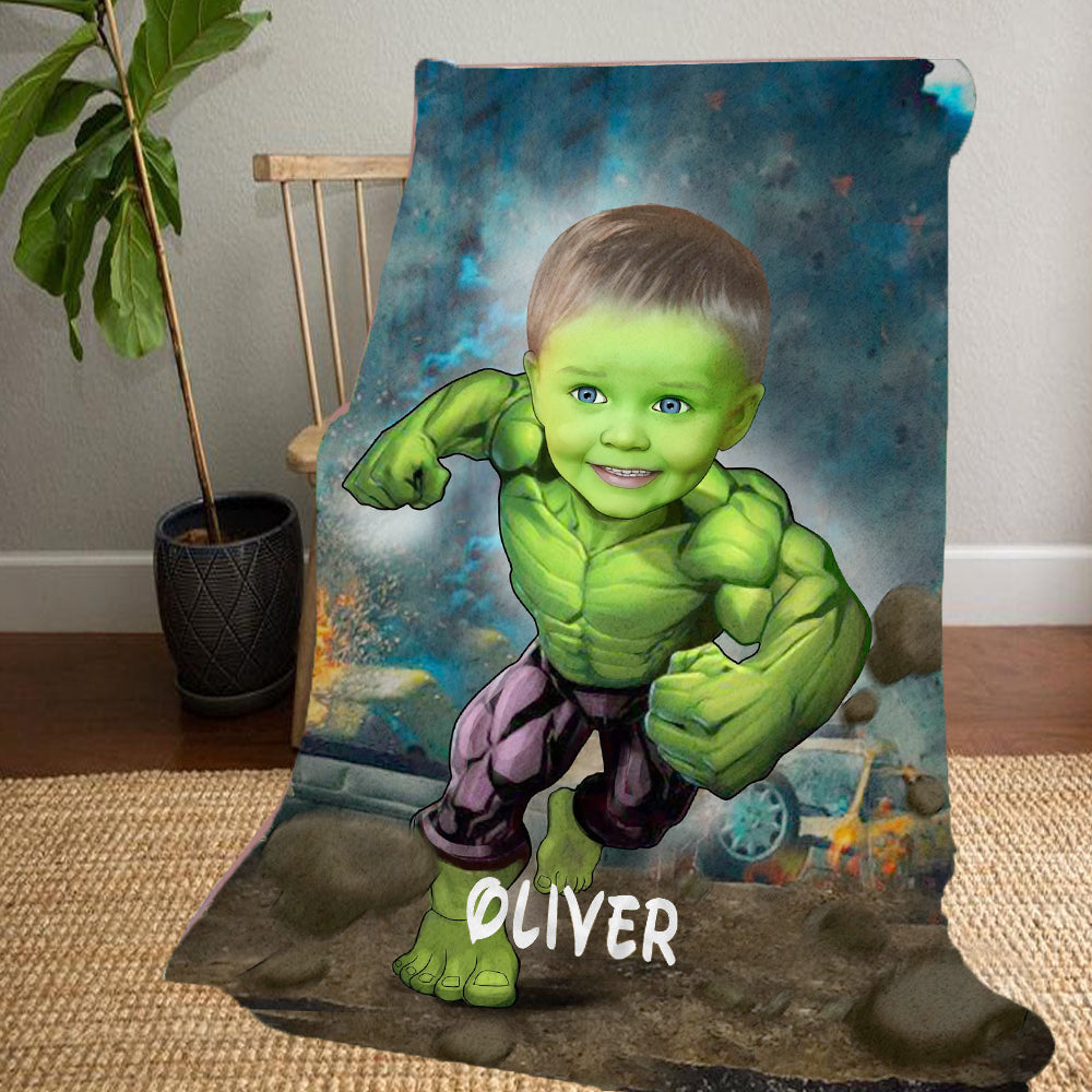 Personalized Hand-Drawing Kid's Photo Portrait Fleece Blanket III