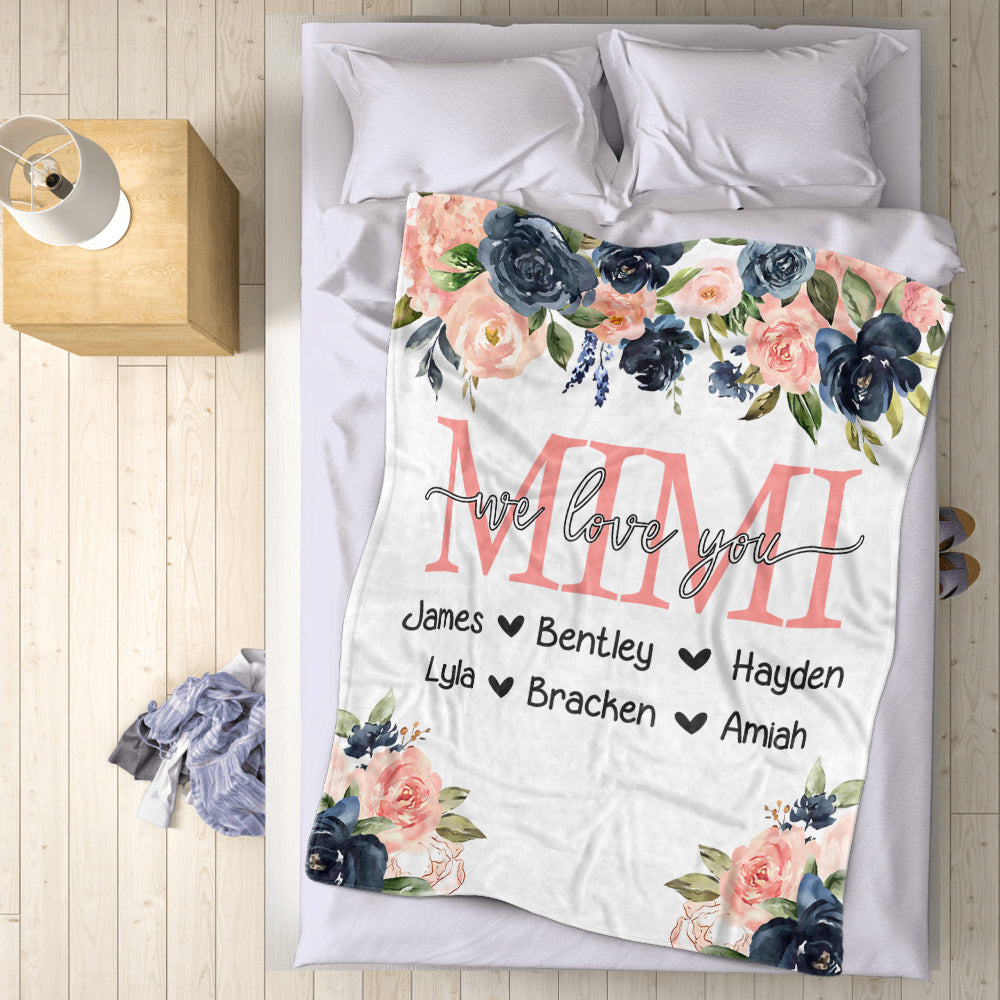 Custom Watercolor Floral Cozy Plush Fleece Blankets with Your Nick & Kids' Names