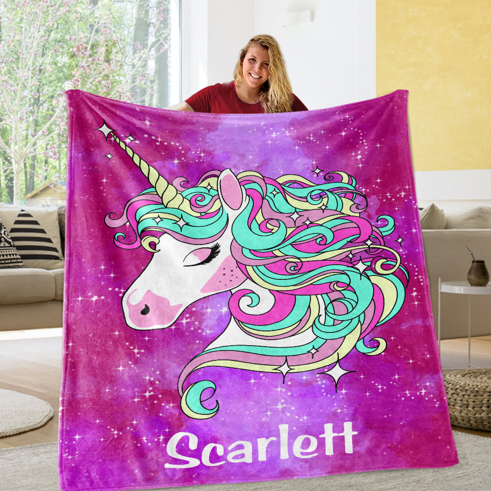 Custom Magic Unicorn Cozy Plush Fleece Blanket - 3 Colors Available