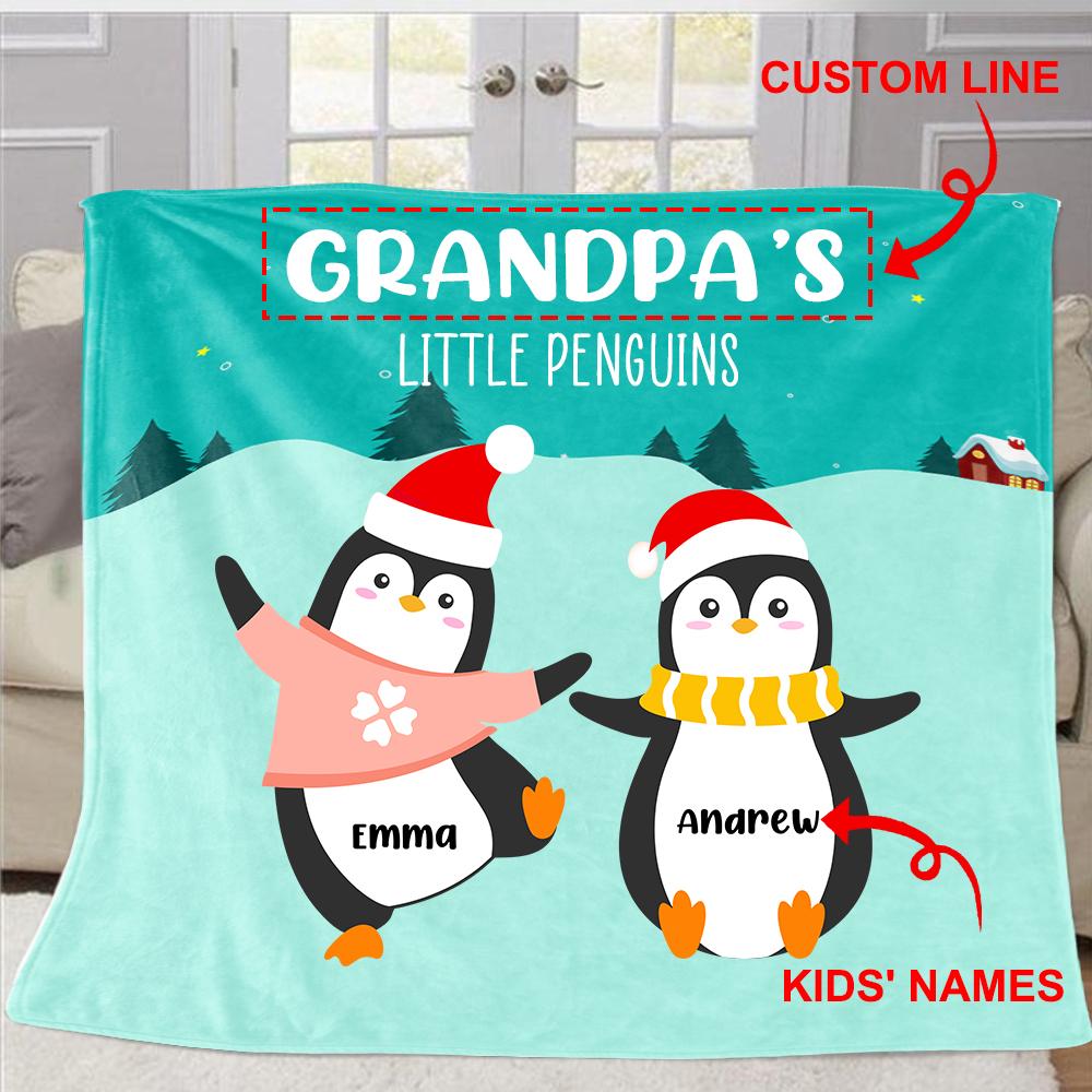 Personalized Penguins Christmas Blanket with Children's Names