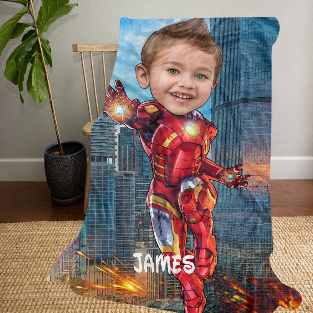 Personalized Hand-Drawing Kid's Photo Portrait Fleece Blanket V