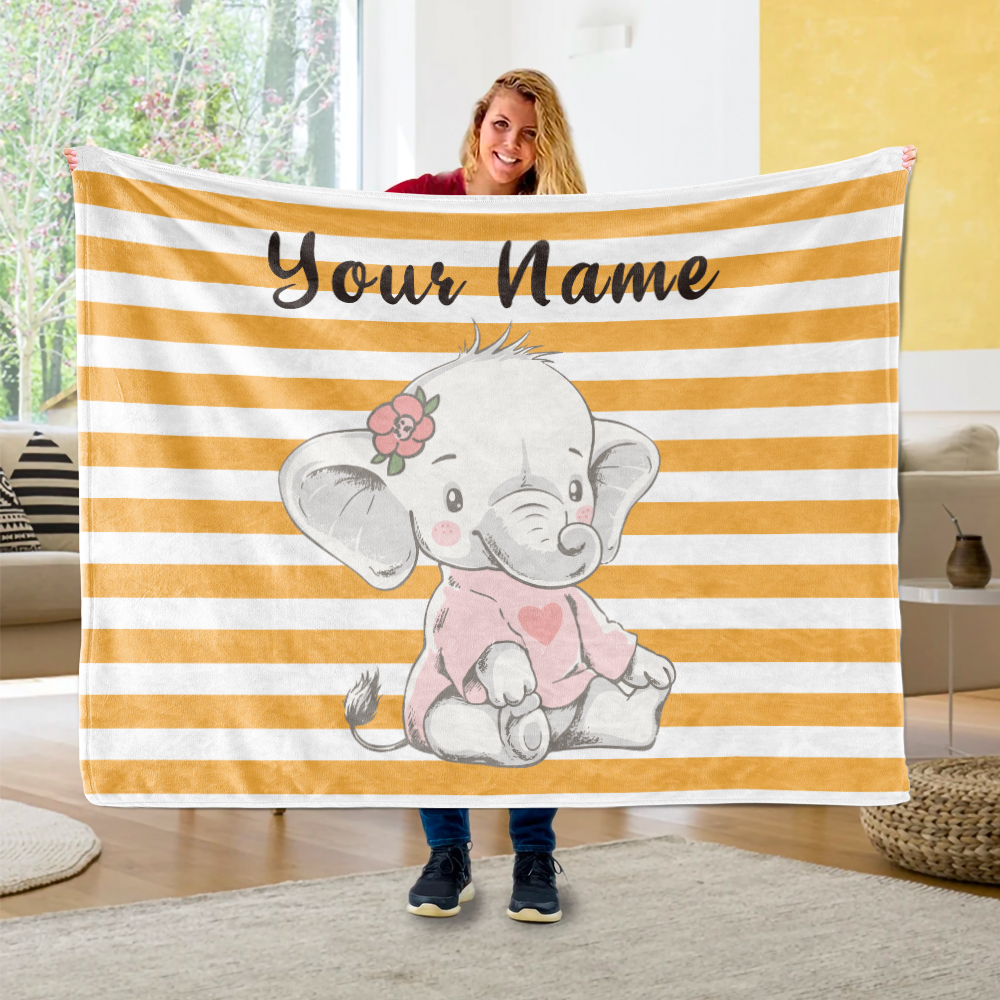 Personalized Baby Elephant Fleece Blanket I03