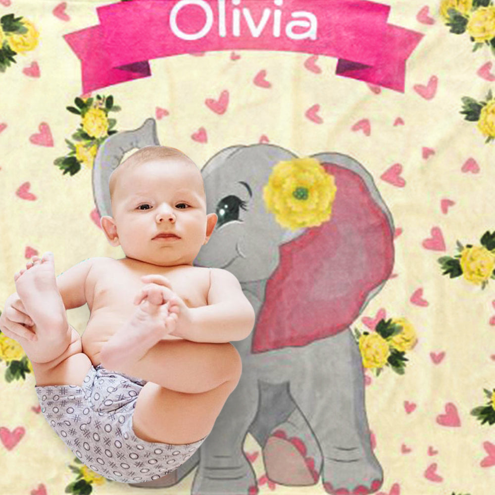 Custom Name Elephant Baby Boy and Girl Blanket