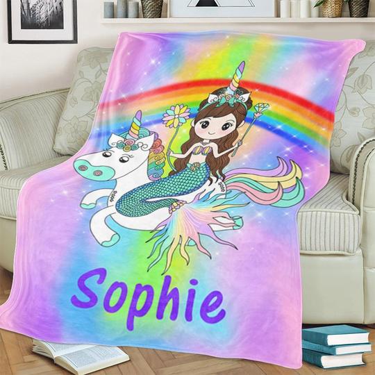 Custom Name Unicorn Velveteen Plush Blanke