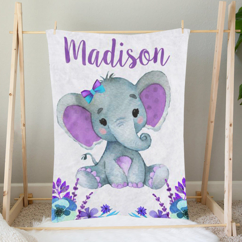 Custom Name Elephant Baby Boy and Girl Blanket