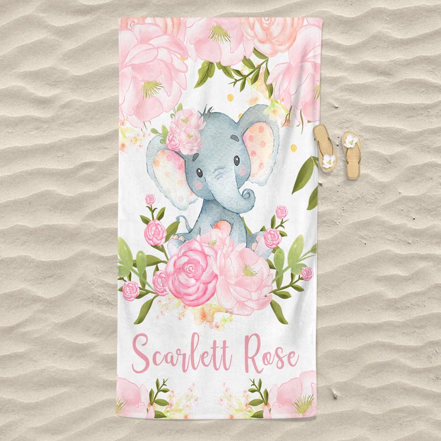 Personalized Kids Beach Towels -Elephant I23