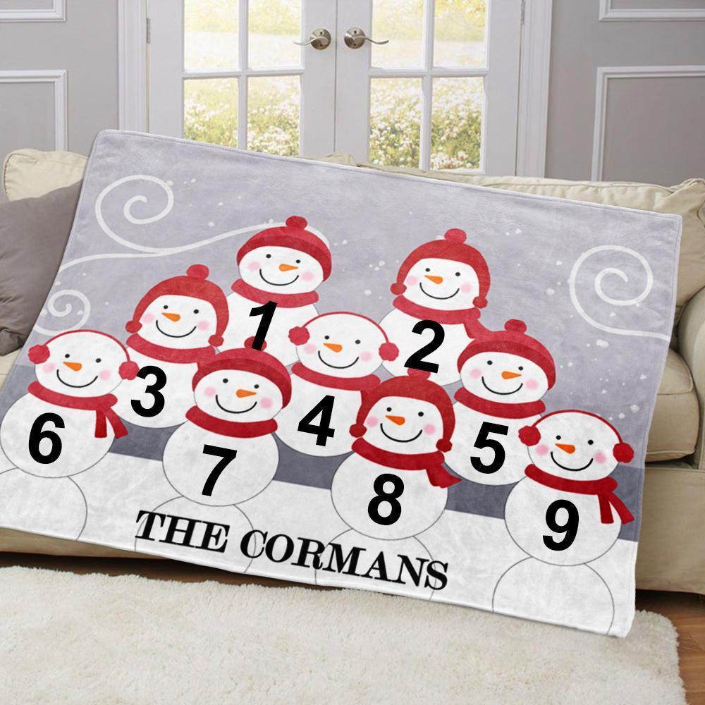 Personalized Snowman Family Blanket With Names